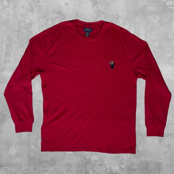 Polo Ralph Lauren Polo Bear Waffle Crew Neck Long Sleeve Shirt - Picture 1 of 9